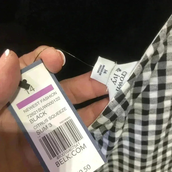 Crown & Ivy one shoulder top – peplum waist black & white gingham prime- size 14 - Picture 6 of 8